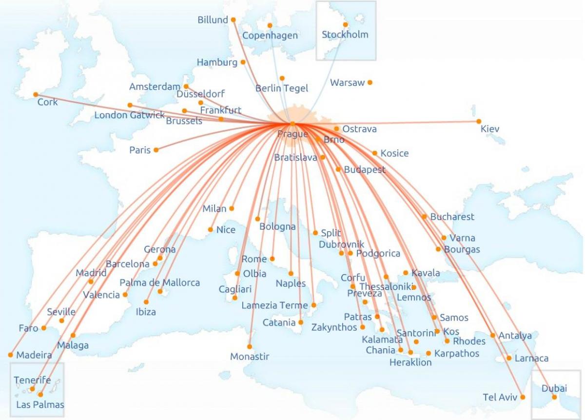 خريطة الخطوط الجوية التشيكية الطريق
