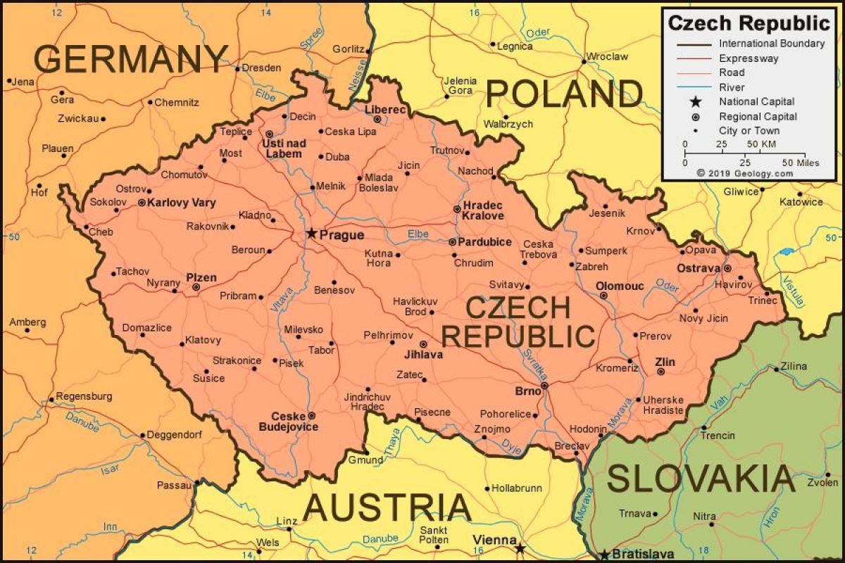 خريطة جمهورية التشيك والدول المحيطة